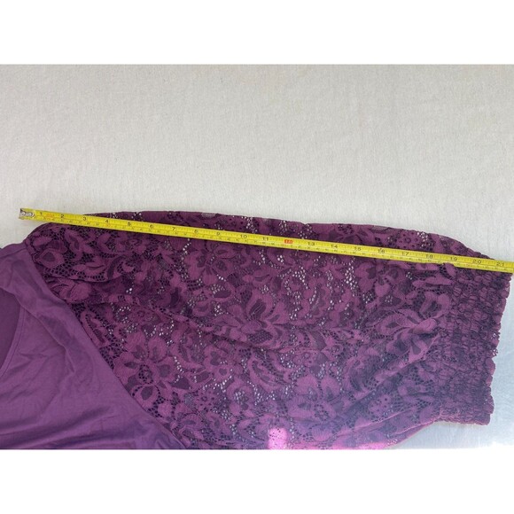 Torrid Super Soft Knit Top Women's 3X Wine Purple Lace Bishop Sleeves Stretchy - Picture 8 of 12